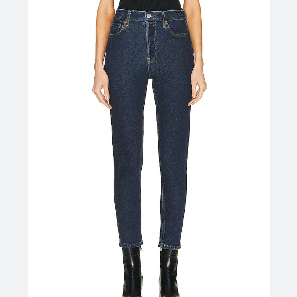Re/Done 90's High Rise Ankle Crop Jean Size 25 Women Button Fly In Dark Rinse